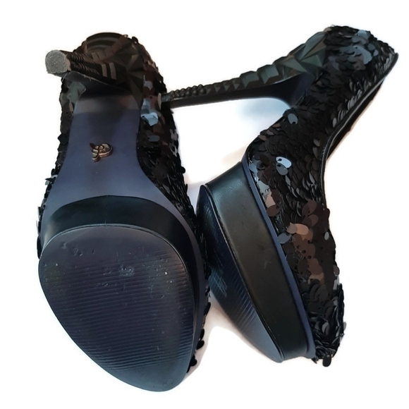 black bagettes Keedan sculptured modern sculptural platform high heels sz 6.5 - Picture 2 of 10